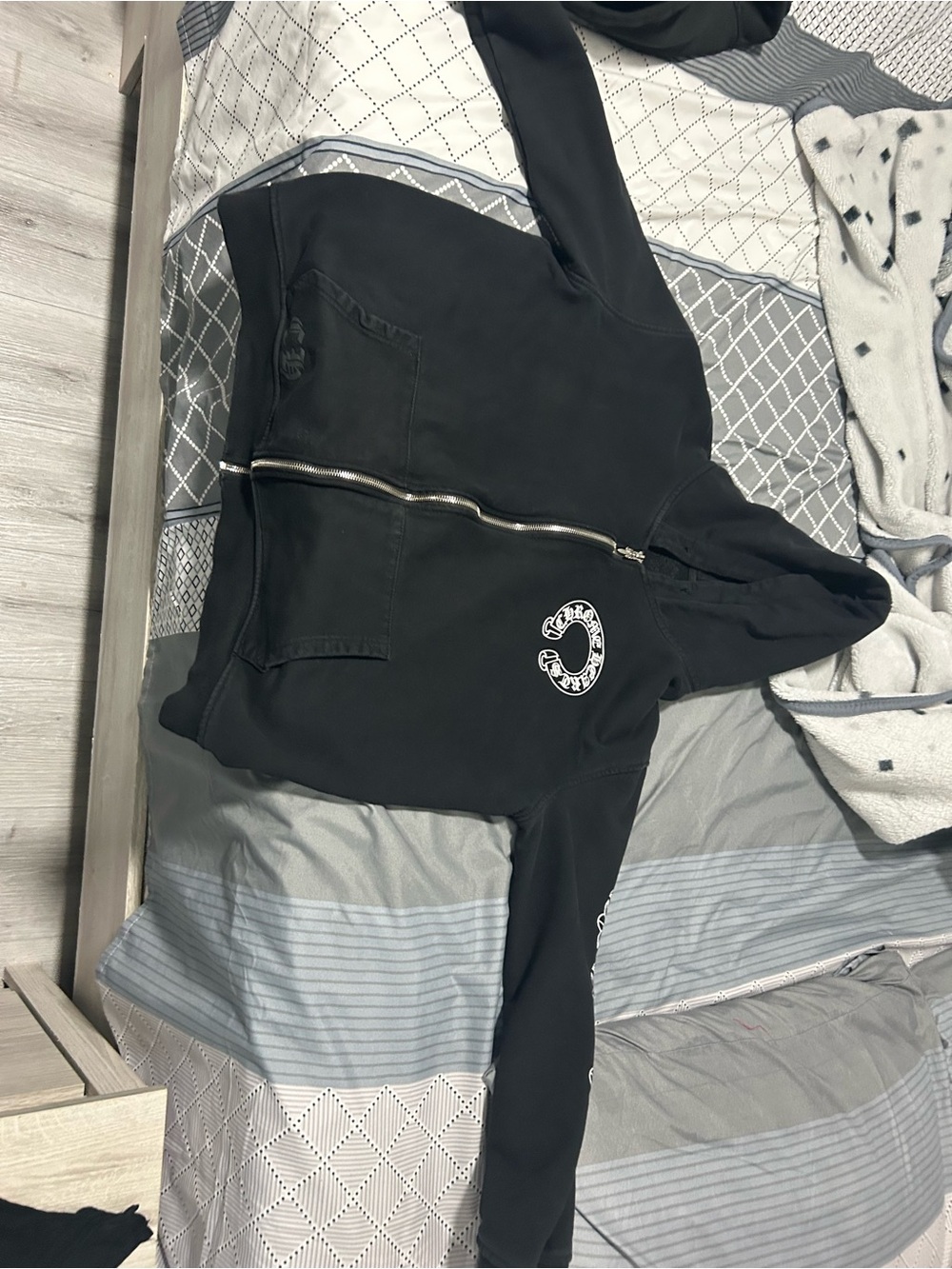 Chrome Hearts Black Full-Zip Hoodie with White Logo Patch